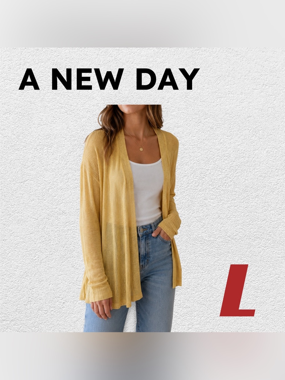 🇺🇸👍GUC A NEW DAY | L | Yellow Ribbed Lightweight open front cardigan ❗️read